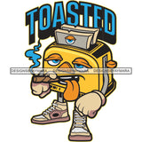 Toasted Yellow Bread Toaster Sticking Tongue Smoking Pot High Life Cannabis 420 Cigarette Wearing Sneakers Boxing Gloves SVG JPG PNG Vector Clipart Cricut Silhouette Cut Cutting