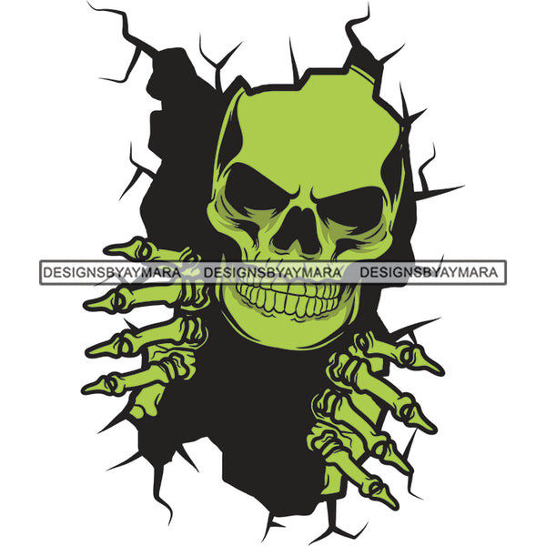 Human Horror Skeleton Scary Bone Skull Head Bone Evil Green Face Breaking Wall SVG JPG PNG Vector Clipart Cricut Silhouette Cut Cutting
