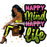 Afro Young Woman Squatting Life Quotes Casual Outfit Long Curly Hairstyle SVG JPG PNG Cutting Files For Silhouette and Cricut and More!