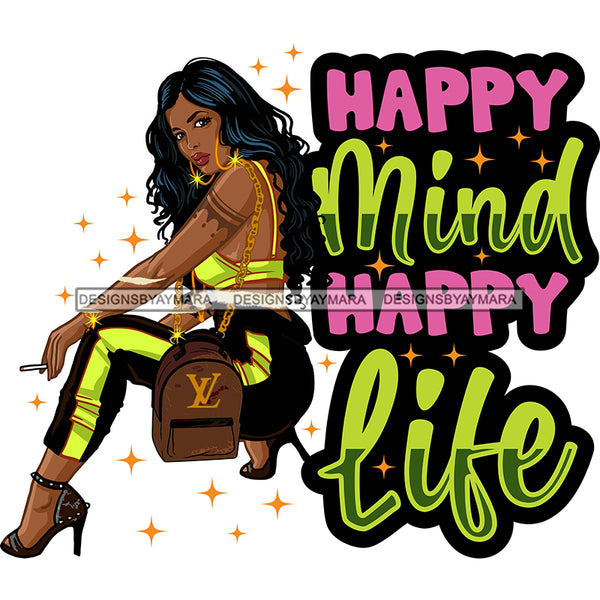 Sexy Badass Black Woman Life Quotes Cute Purse Long Wavy Hairstyle SVG JPG PNG Vector Clipart Cricut Silhouette Cut Cutting