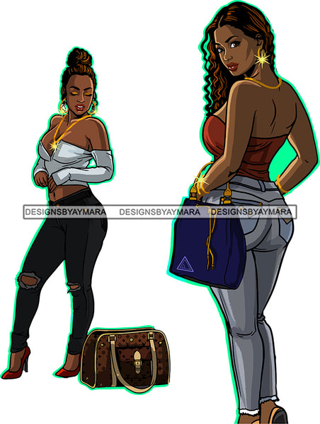 Afro Urban Street Girl Fashion Model Friends Hustle Goddess Hipster Boss Lady Black Woman Nubian Queen Melanin SVG Cutting Files For Silhouette Cricut and More