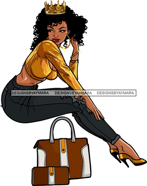 Afro Queen Fashion Model Urban Street Girl Goddess Hipster Boss Lady Black Woman Nubian Melanin SVG Cutting Files For Silhouette Cricut and More