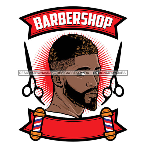 Afro Bearded Young Black Man Side View Barbershop Red Logo Scissors Attractive Manly Mustache SVG JPG PNG Vector Clipart Cricut Silhouette Cutting