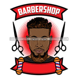 Afro Bearded Black Man Barbershop Logo Scissors Attractive Manly Mustache SVG JPG PNG Vector Clipart Cricut Silhouette Cutting