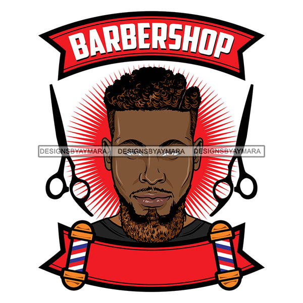 Afro Bearded Black Man Barbershop Logo Scissors Attractive Manly Mustache SVG JPG PNG Vector Clipart Cricut Silhouette Cutting