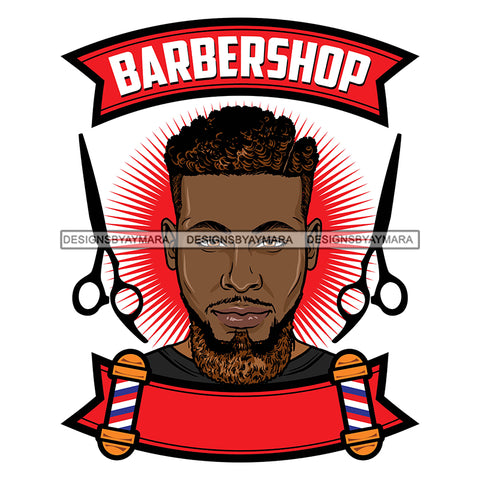 Afro Bearded Black Man Barbershop Logo Scissors Attractive Manly Mustache SVG JPG PNG Vector Clipart Cricut Silhouette Cutting