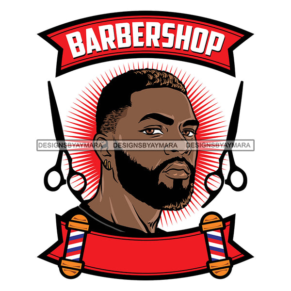 Afro Bearded Young Black Man Side View Barbershop Logo Scissors Attractive Manly Mustache SVG JPG PNG Vector Clipart Cricut Silhouette Cutting