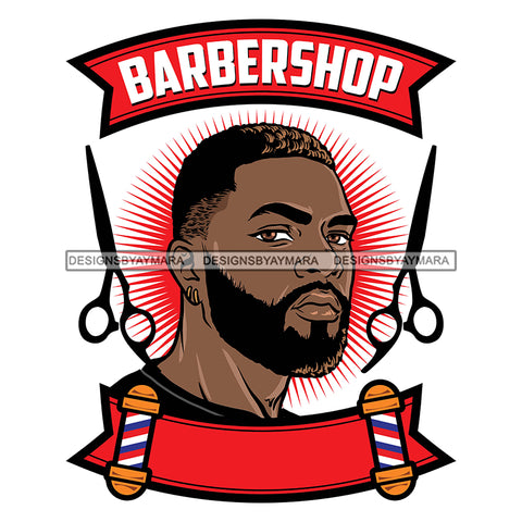 Afro Bearded Young Black Man Side View Barbershop Logo Scissors Attractive Manly Mustache SVG JPG PNG Vector Clipart Cricut Silhouette Cutting