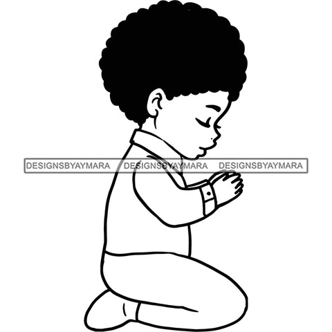 Praying Child Big Afro SVG JPG PNG Vector Clipart Cricut Silhouette Cut Cutting