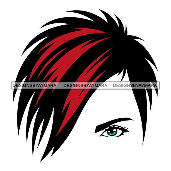 Fierce Face Red And Black Hair Blue Eye SVG JPG PNG Vector Clipart Cricut Silhouette Cut Cutting