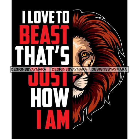 Half Face Lion Animal Beast Mood Motivational Quote Strength Power Black Background SVG JPG PNG Vector Clipart Cricut Silhouette Cut Cutting