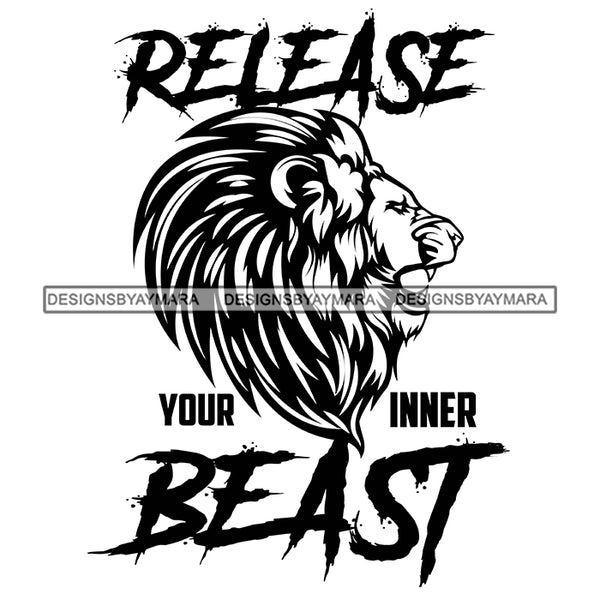 Lion Animal Beast Mood Motivational Quote Successful Support Illustration B/W SVG JPG PNG Vector Clipart Cricut Silhouette Cut Cutting