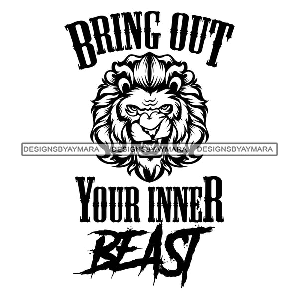 Lion Animal Beast Mood Motivational Quote Winner Attitude Illustration B/W SVG JPG PNG Vector Clipart Cricut Silhouette Cut Cutting
