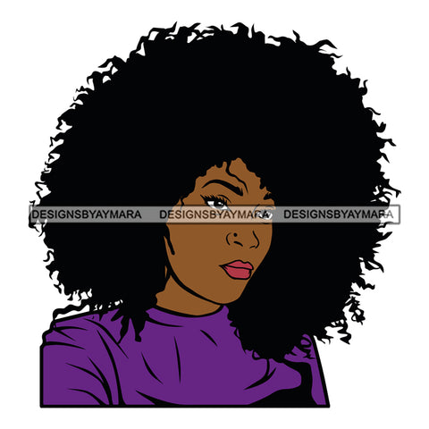 Black Woman With Big Afro Hair Wearing Purple SVG JPG PNG Vector Clipart Cricut Silhouette Cut Cutting