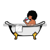 Black Women Sitting Bath Tub Having Shower Curly Hairs Hair Naked Nude Girl Holding Glass Drinking Juice Drink Magic Melanin Nubian African American Lady SVG JPG PNG Vector Clipart Cricut Silhouette Cut Cutting