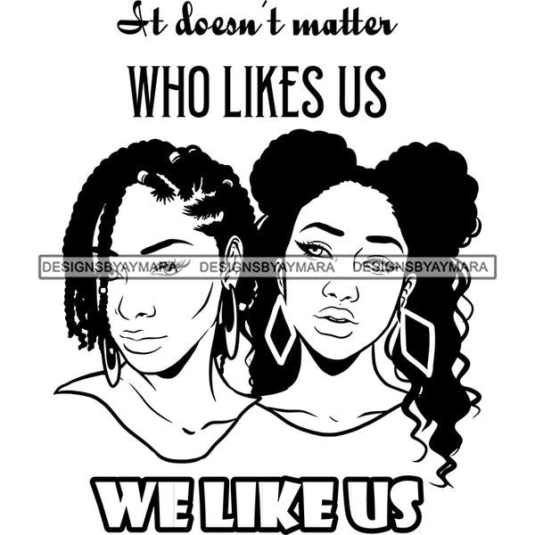 Beautiful Afro Women Best Friends Love Quote Girlfriends Close Friends Illustration B/W SVG JPG PNG Vector Clipart Cricut Silhouette Cut Cutting