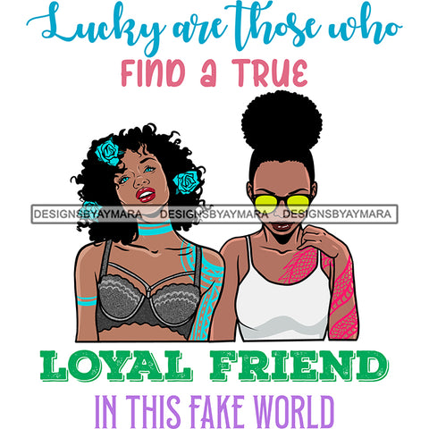 Beautiful Afro Women Best Friends Love Quote Buddies Close Friends Illustration SVG JPG PNG Vector Clipart Cricut Silhouette Cut Cutting