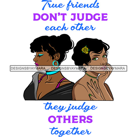 Beautiful Afro Women Best Friends Love Quote Forever Buddies Illustration SVG JPG PNG Vector Clipart Cricut Silhouette Cut Cutting