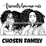 Beautiful Afro Women Best Friends Love Quote Buddies Friendship Illustration B/W SVG JPG PNG Vector Clipart Cricut Silhouette Cut Cutting