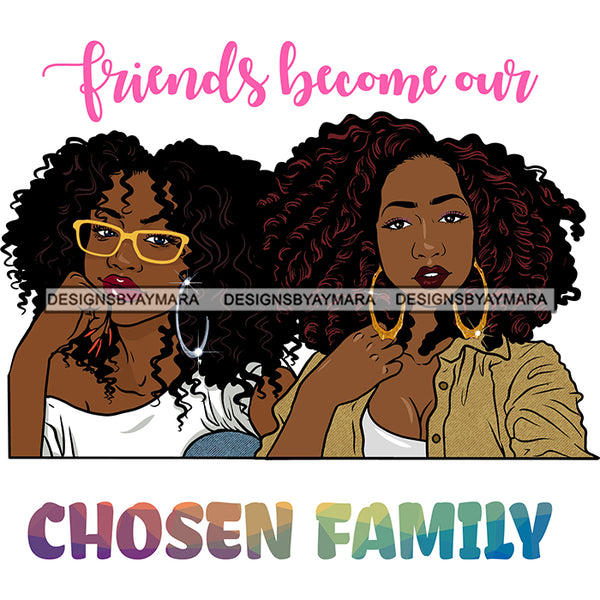 Beautiful Afro Women Best Friends Love Quote Buddies Friendship Illustration SVG JPG PNG Vector Clipart Cricut Silhouette Cut Cutting