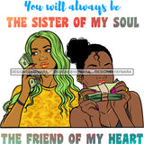 Beautiful Afro Women Best Friends Love Quote Lovely Relationship Illustration SVG JPG PNG Vector Clipart Cricut Silhouette Cut Cutting