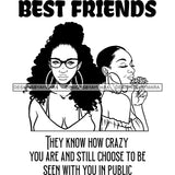 Beautiful Afro Women Best Friends Love Quote Beloved Friendship Illustration B/W SVG JPG PNG Vector Clipart Cricut Silhouette Cut Cutting