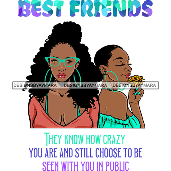 Beautiful Afro Women Best Friends Love Quote Beloved Friendship Illustration SVG JPG PNG Vector Clipart Cricut Silhouette Cut Cutting