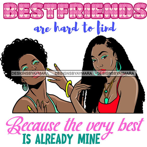 Beautiful Afro Women Best Friends Love Quote Chosen Family Together Illustration SVG JPG PNG Vector Clipart Cricut Silhouette Cut Cutting