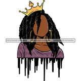 Black Woman Wearing Purple Shirt Curly Hair Style Gold Golden Crown Girl Jewelry Earrings Magic Melanin Nubian African American Lady Black Paint Dripping SVG JPG PNG Vector Clipart Cricut Silhouette Cut Cutting