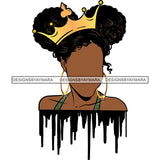 Black Woman Wearing Green Bra Curly Hair Style Gold Golden Crown Girl Jewelry Earrings Magic Melanin Nubian African American Lady Black Paint Dripping SVG JPG PNG Vector Clipart Cricut Silhouette Cut Cutting