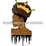 Black Woman Side Pose Wearing Pink Bra Curly Hair Brown Braids Style Gold Golden Crown Girl Jewelry Earrings Magic Melanin Nubian African American Lady Black Paint Dripping SVG JPG PNG Vector Clipart Cricut Silhouette Cut Cutting