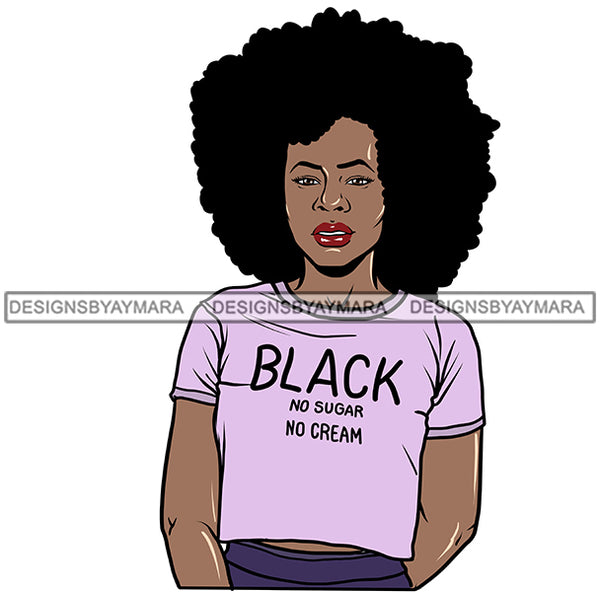 Black Woman With Afro Purple Shirt Black No Sugar No Cream JPG PNG Clipart Cricut Silhouette Cut Cutting