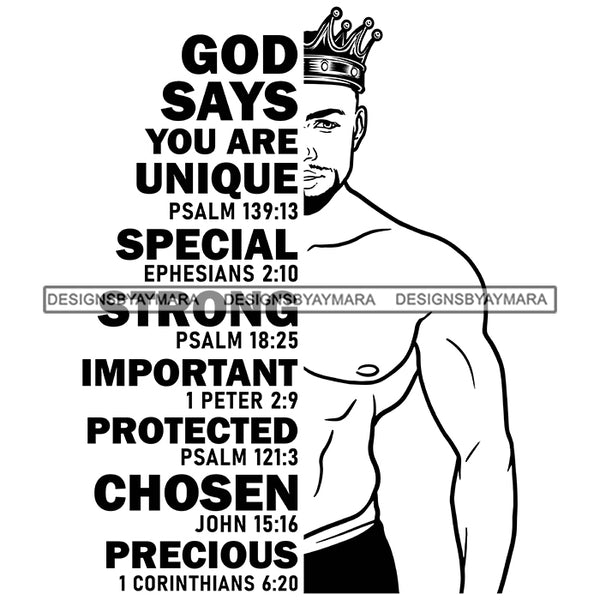 Black King African Man God Says You Are Strong Powerful Male Respect PNG JPG SVG Cutting Files For Silhouette Cricut and More!