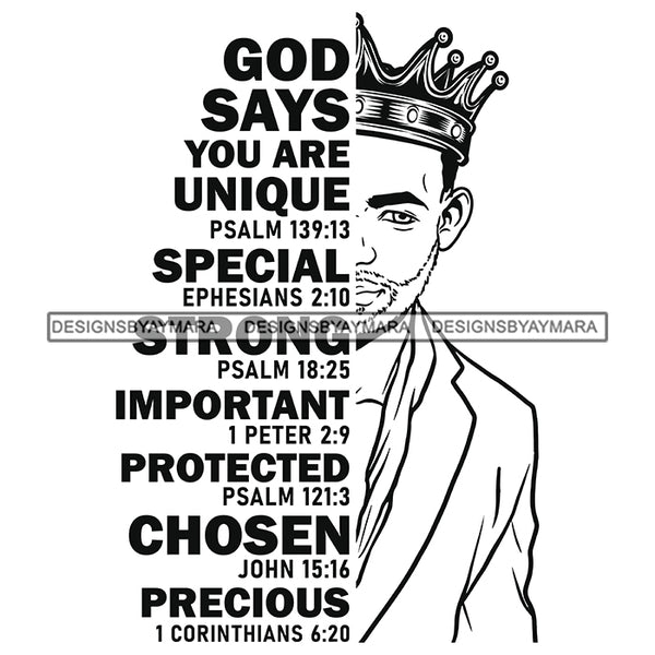 Black King African Man God Says You Are Strong Powerful Male Respect PNG JPG SVG Cutting Files For Silhouette Cricut and More!