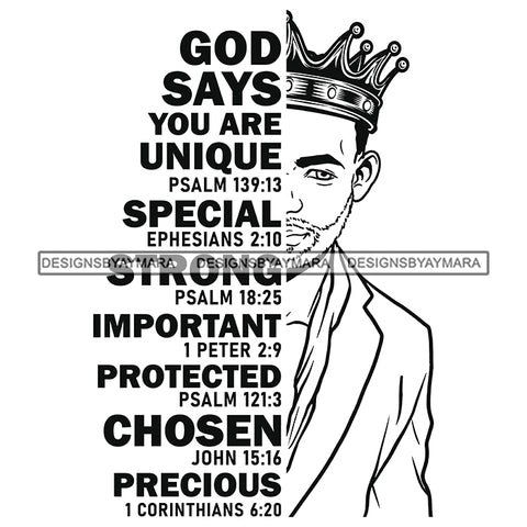 Black King African Man God Says You Are Strong Powerful Male Respect PNG JPG SVG Cutting Files For Silhouette Cricut and More!