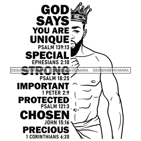 Black King African Man God Says You Are Strong Powerful Male Respect PNG JPG SVG Cutting Files For Silhouette Cricut and More!