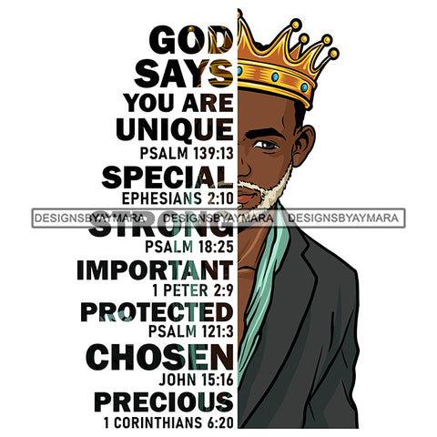 Black King African Man God Says You Are Strong Powerful Man Male Respect PNG JPG SVG Cutting Files For Silhouette Cricut and More!
