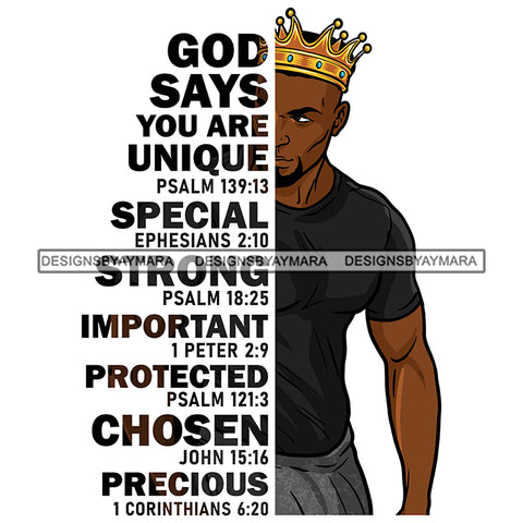 Black King African Man God Says You Are Strong Powerful Man Male Respect PNG JPG SVG Cutting Files For Silhouette Cricut and More!