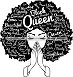 Afro Woman Praying Black Queen Hair Quotes Girl Swag Powerful SVG Files For Silhouette Cricut And More!