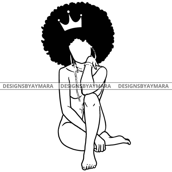 Black Queen Crowned In Black And White SVG JPG PNG Vector Clipart Cricut Silhouette Cut Cutting