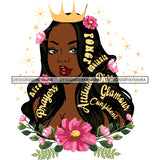 Goddess Diva Black Crown Queen In Color With Words Long Hair SVG JPG PNG Vector Clipart Cricut Silhouette Cut Cutting