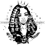 Flawless Goddess Diva Black Crown Queen In BW With Words Long Hair SVG JPG PNG Vector Clipart Cricut Silhouette Cut Cutting