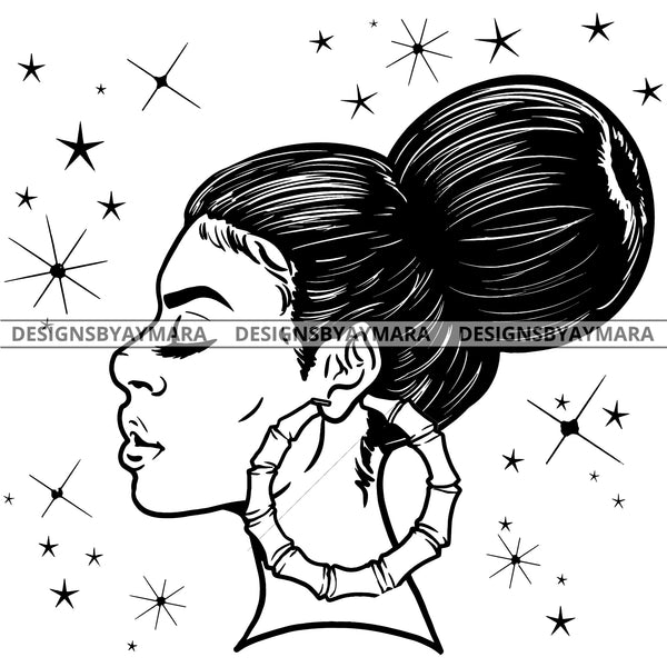 Black Woman Sideview Proud Big Hoop Earrings In Black And White SVG JPG PNG Vector Clipart Cricut Silhouette Cut Cutting