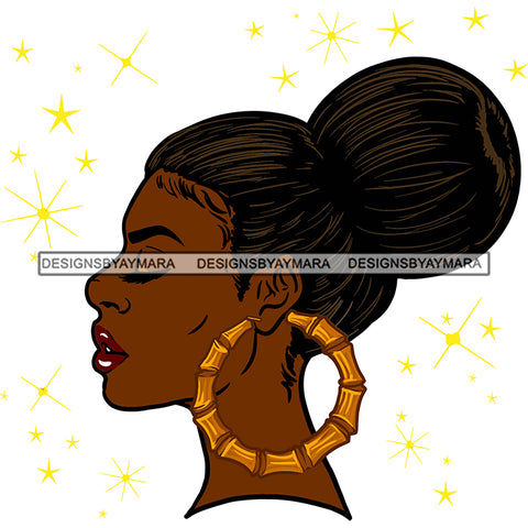 Black Woman Sideview Proud Big Hoop Earrings In Color SVG JPG PNG Vector Clipart Cricut Silhouette Cut Cutting