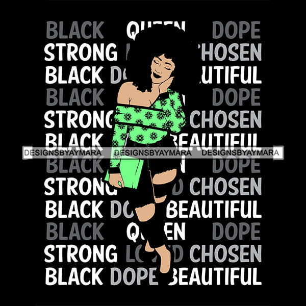 Afro Black Woman Sexy Life Quotes Strong Chosen Dope Curly Hair Style SVG Cutting Files For Silhouette Cricut