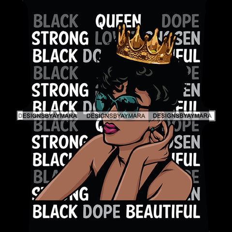 Afro Black Woman Sexy Queen Life Quotes Strong Chosen Dope Sunglasses Short Hair Style SVG Cutting Files For Silhouette Cricut