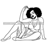 Black Hot Sexy  Woman Wearing White Dress Showing Cleavage Curly Hairs Style Girl Makeup Red Lipstick Golden Gold Jewelry earrings Magic Melanin Nubian African American Lady SVG JPG PNG Vector Clipart Cricut Silhouette Cut Cutting Black And White