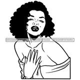 Black Hot Sexy  Woman Black Mole Face Wearing Blue Dress Hiding Cleavage Nail Paint Hands Curly Hairs Girl Red Lipstick Earrings Jewelry Magic Melanin Nubian African American Lady SVG JPG PNG Vector Clipart Cricut Silhouette Cut Cutting Black And White