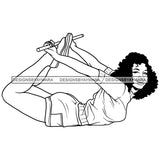 Black Woman Stretching Yoga Exercise Holding Stick Wearing Shorts Shirt Curly Hairs Style Girl Red Lipstick Makeup Magic Melanin Nubian African American Lady SVG JPG PNG Vector Clipart Cricut Silhouette Cut Cutting Black And White