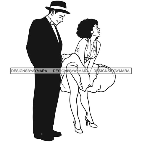 Black Couple Man Suit Bow Relationship Love Partners Hot Sexy Woman Wearing Blue Dress Curly Hairs Style Girl Golden Gold Earrings Jewelry Magic Melanin Nubian African American Lady SVG JPG PNG Vector Clipart Cricut Silhouette Cut Cutting Black And White